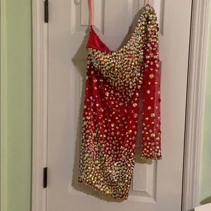 Red Rhinestone Mini Dress